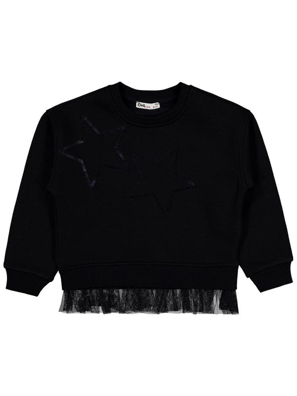 Civil Girls Yıldız Baskılı 10-13 Yaş Sweatshirt - Siyah