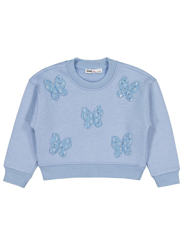 Civil Girls Kelebek Aksesuarlı 2-5 Yaş Sweatshirt - Mavi