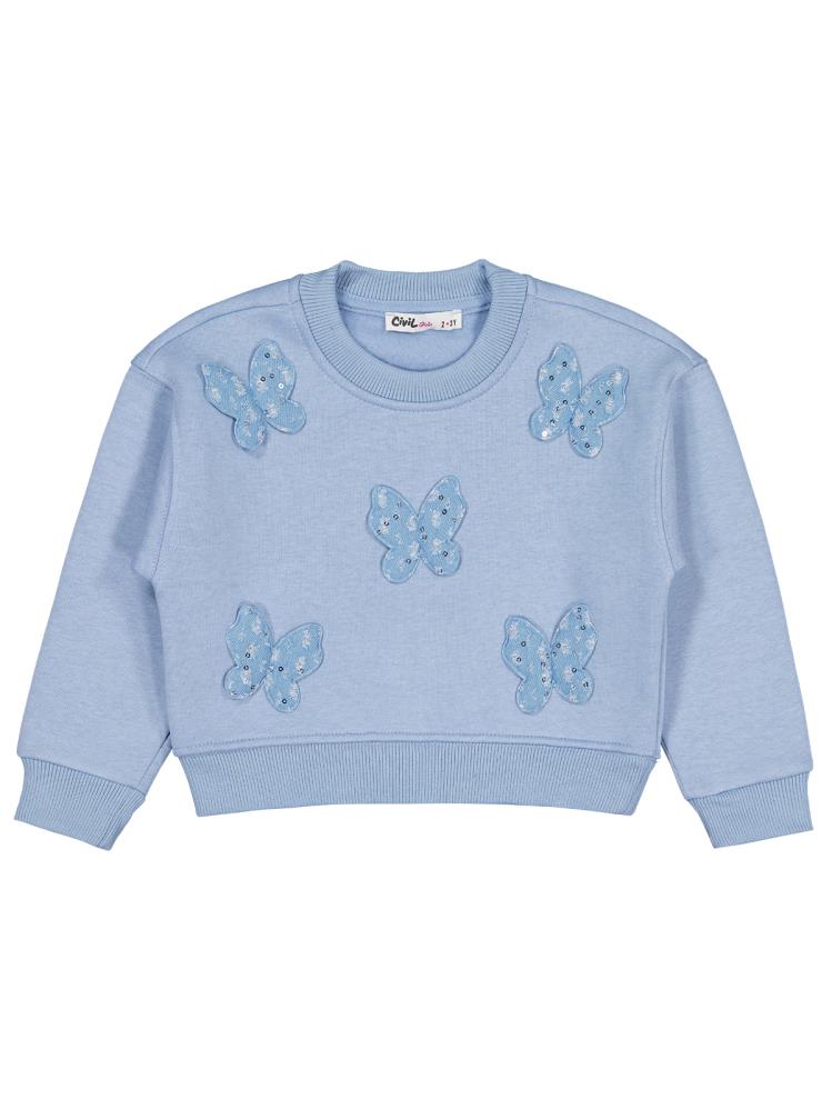 Civil Girls Kelebek Aksesuarlı 2-5 Yaş Sweatshirt - Mavi