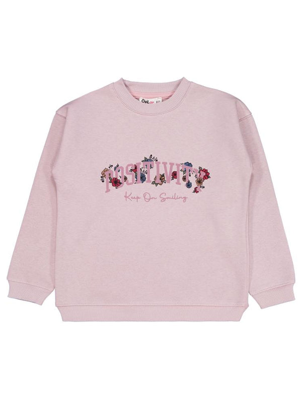 Civil Girls POSSITIVE Baskılı 6-9 Yaş Sweatshirt - Pembe