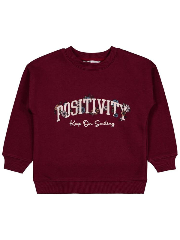 Civil Girls POSSITIVE Baskılı 2-5 Yaş Sweatshirt - Bordo