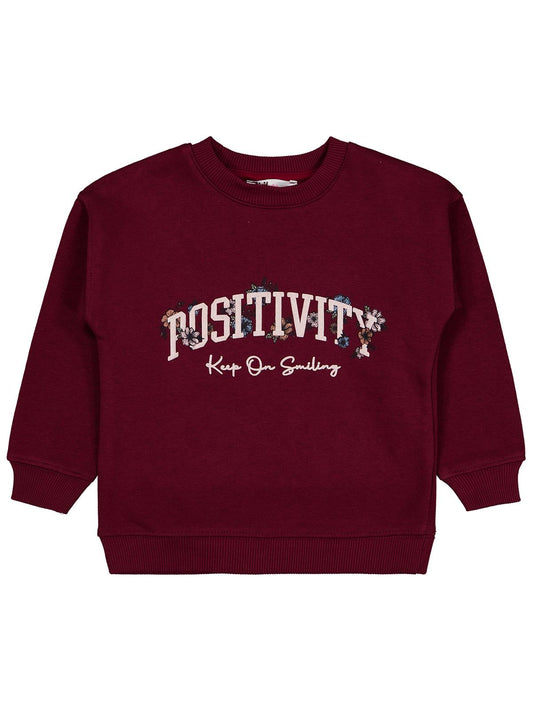 Civil Girls Kız Çocuk POSSITIVE Baskılı Sweatshirt | 3 İp Uzun Kol | Okul Kreş ve Günlük Kullanım - Bordo