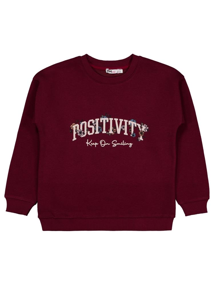 Civil Girls POSSITIVE Baskılı 6-9 Yaş Sweatshirt - Bordo
