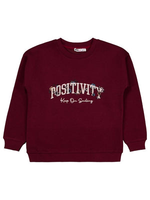 Civil Girls POSSITIVE Baskılı 6-9 Yaş Sweatshirt - Bordo