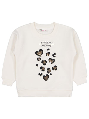 Civil Kız Çocuk Leopar Baskılı Sweatshirt | 3 İp Uzun Kol | Okul Kreş ve Günlük Kullanım - Ekru