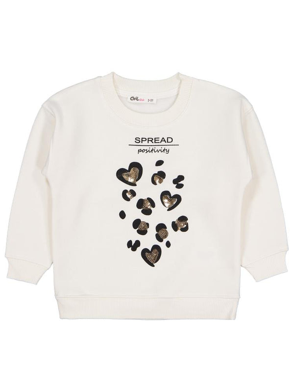 Civil Girls Leopar Baskılı 2-5 Yaş Sweatshirt - Ekru