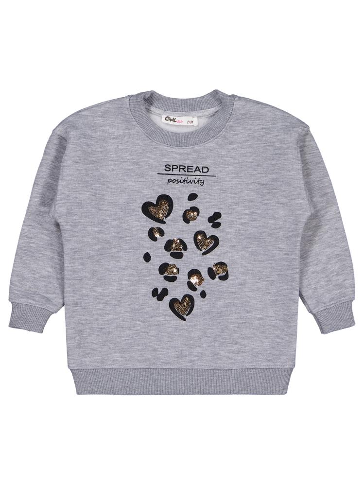 Civil Girls Leopar Baskılı 2-5 Yaş Sweatshirt - Gri