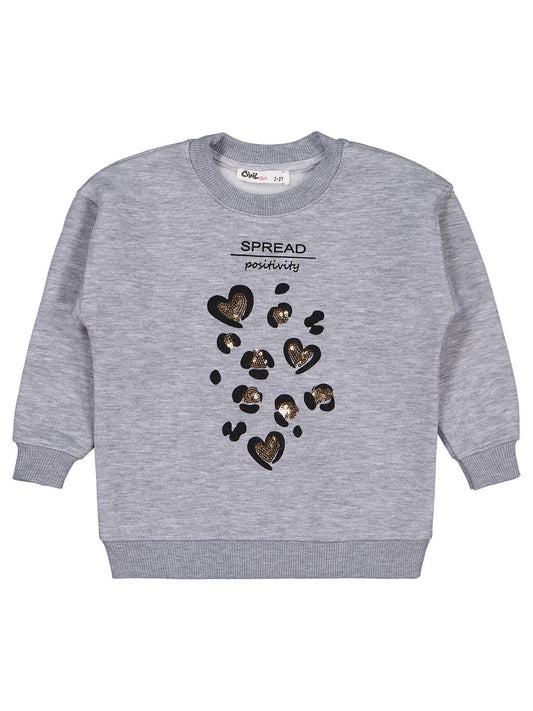 Civil Girls Kız Çocuk Leopar Baskılı Sweatshirt | 3 İp Uzun Kol | Okul Kreş ve Günlük Kullanım - Gri