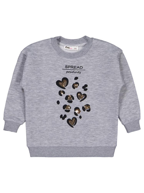 Civil Girls Leopar Baskılı 2-5 Yaş Sweatshirt - Gri