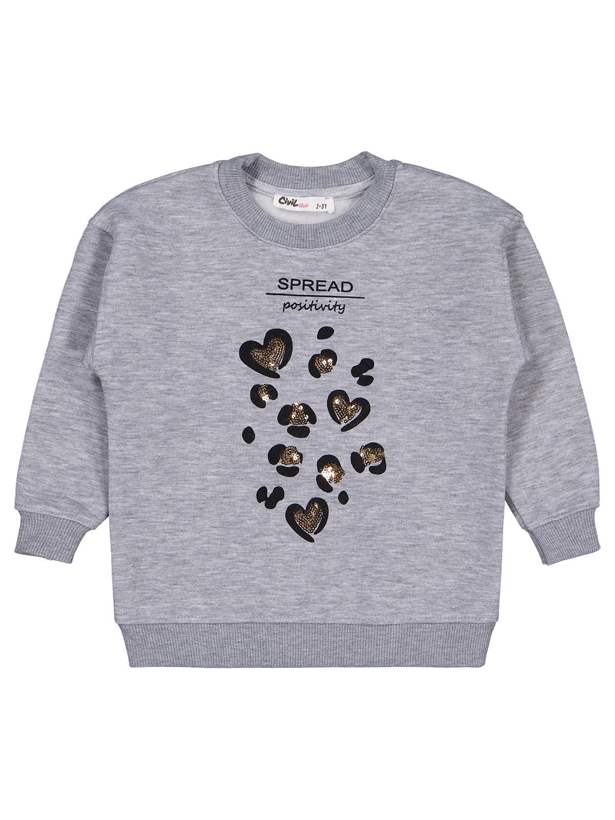 Civil Girls Leopar Baskılı 2-5 Yaş Sweatshirt - Gri