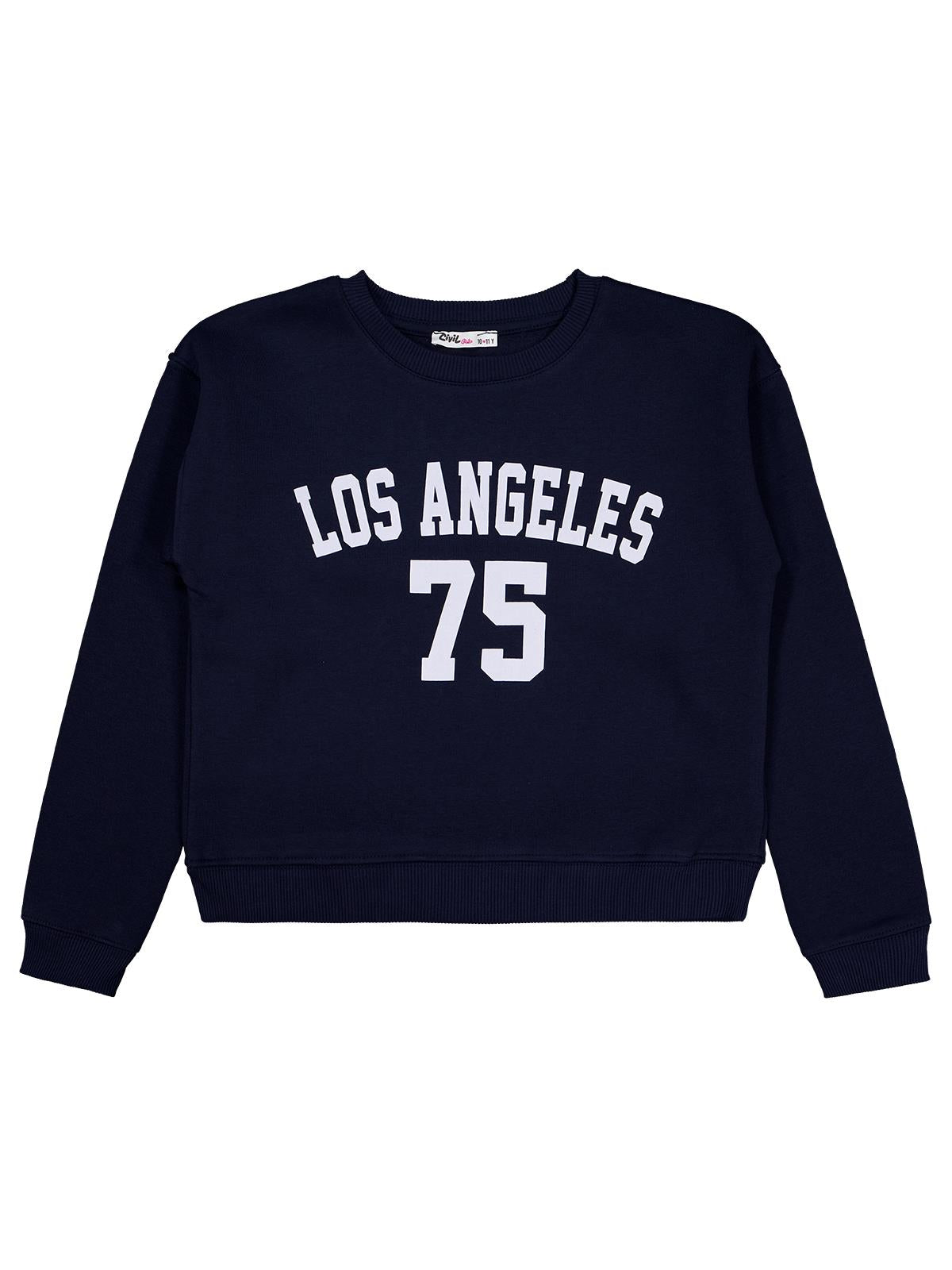 Civil Kız Çocuk Los Angeles Baskılı Sweatshirt | 3 İp Uzun Kol | Okul Kreş ve Günlük Kullanım - Lacivert