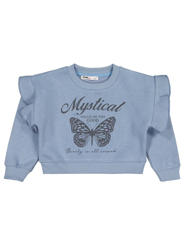 Civil Girls Kelebek Baskılı 2-5 Yaş Sweatshirt - Mavi