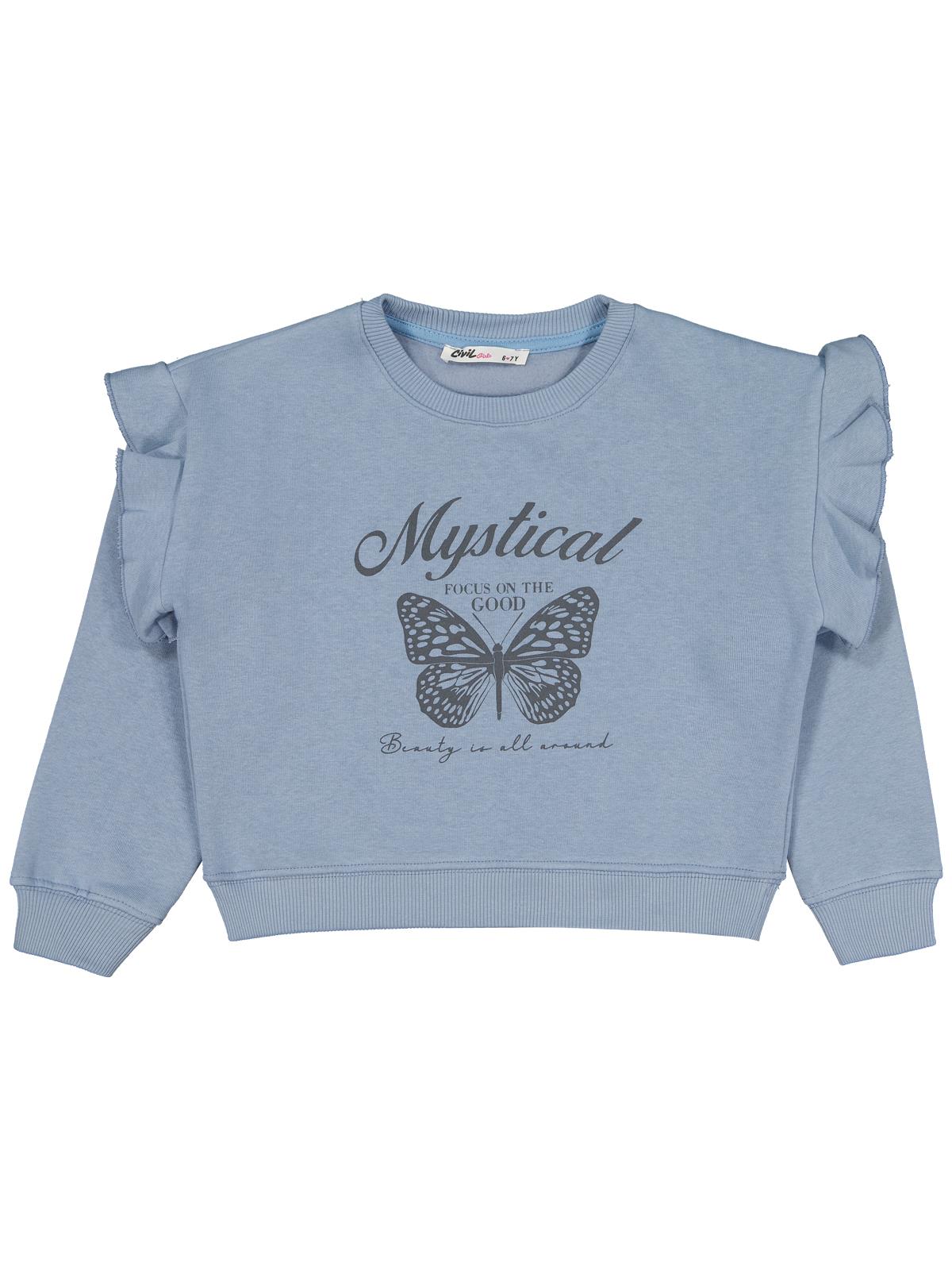 Civil Girls Kelebek Baskılı 6-9 Yaş Sweatshirt - Mavi