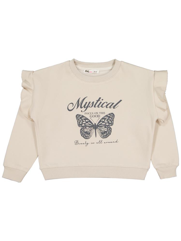 Civil Girls Kelebek Baskılı 6-9 Yaş Sweatshirt - Bej