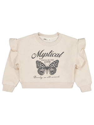 Civil Girls Kelebek Baskılı 2-5 Yaş Sweatshirt - Bej