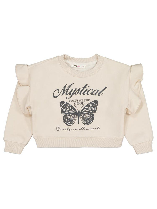 Civil Girls Kelebek Baskılı 2-5 Yaş Sweatshirt - Bej
