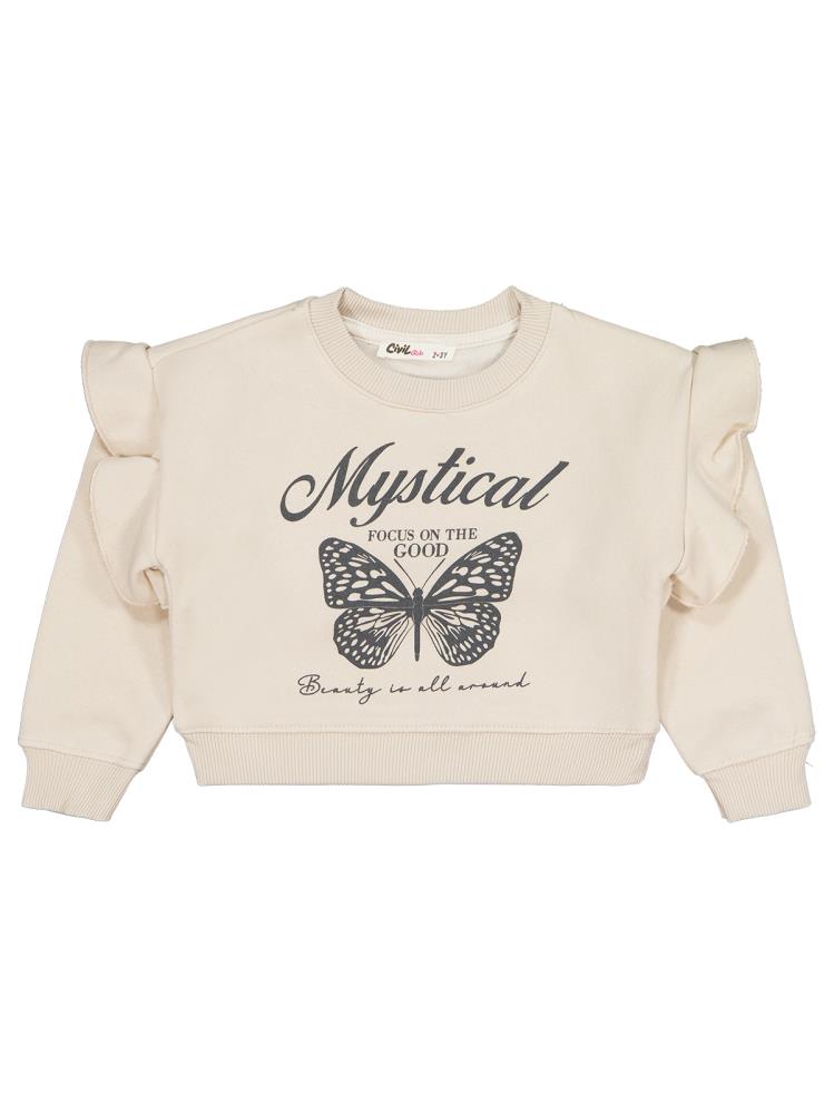 Civil Girls Kelebek Baskılı 2-5 Yaş Sweatshirt - Bej