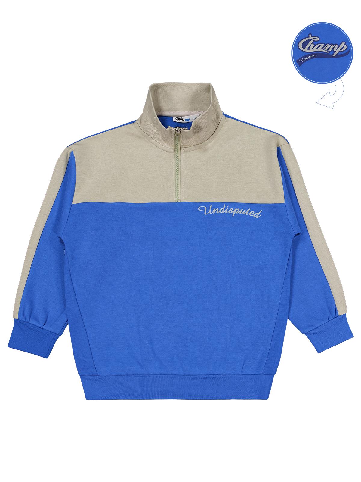 Civil Erkek Çocuk Champ Nakışl Sweatshirt | Çelik İnterlok Uzun Kol | Okul Kreş ve Günlük Kullanım - Mavi