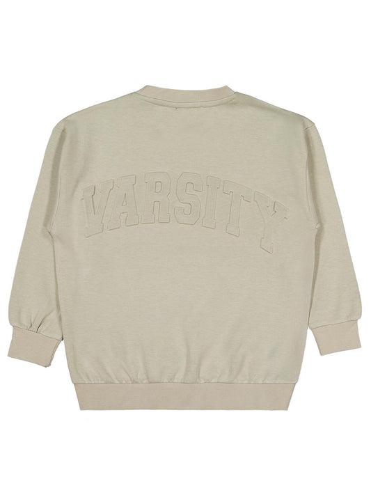 Civil Erkek Çocuk Varsıty Nakışlı Sweatshirt | Çelik İnterlok | Okul Kreş ve Günlük Kullanım - Bej