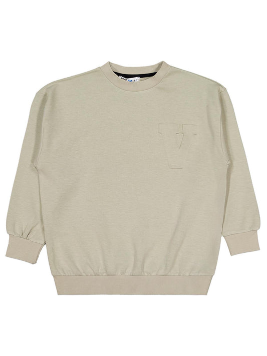 Civil Erkek Çocuk Varsıty Nakışlı Sweatshirt | Çelik İnterlok | Okul Kreş ve Günlük Kullanım - Bej