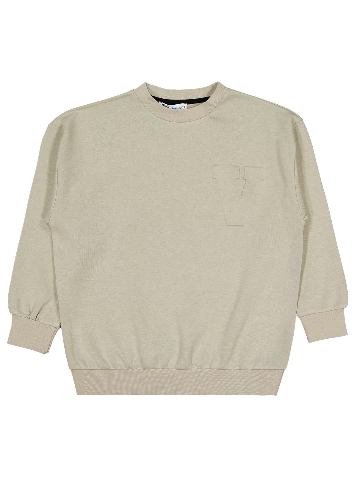 Civil Erkek Çocuk Varsıty Nakışlı Sweatshirt | Çelik İnterlok | Okul Kreş ve Günlük Kullanım - Bej
