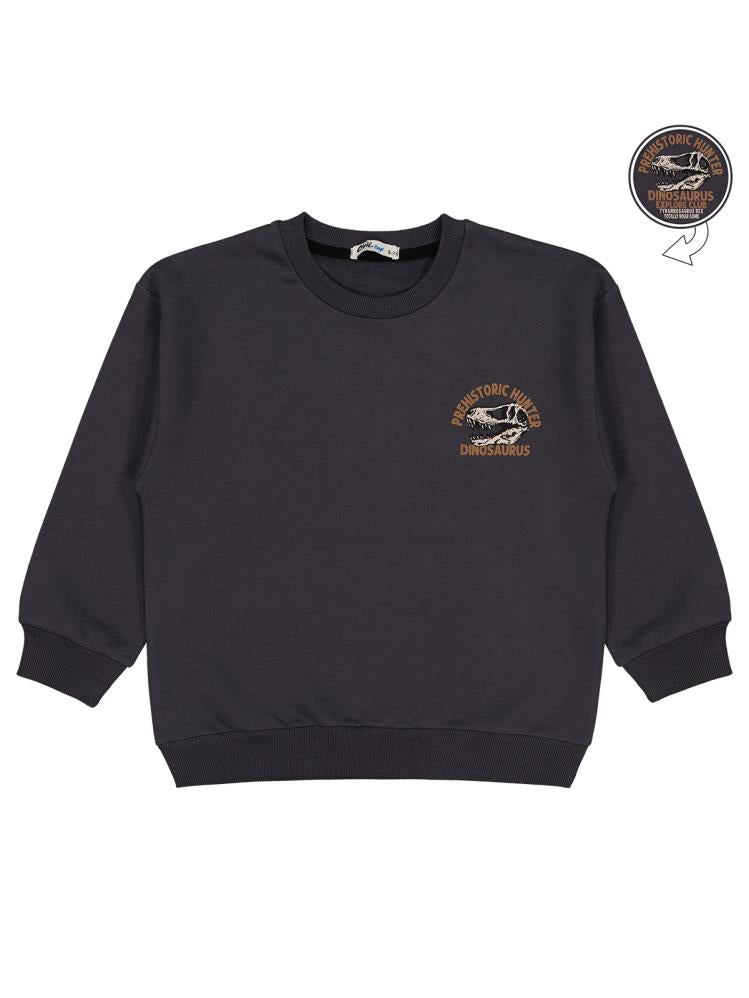 Civil Boys Prehıstorıc Baskılı 10-13 Yaş Sweatshirt - Gri