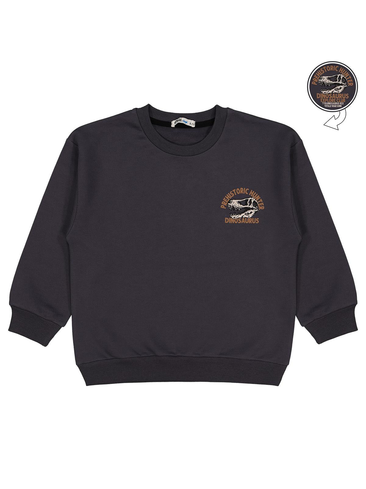 Civil Boys Prehıstorıc Baskılı 6-9 Yaş Sweatshirt - Gri
