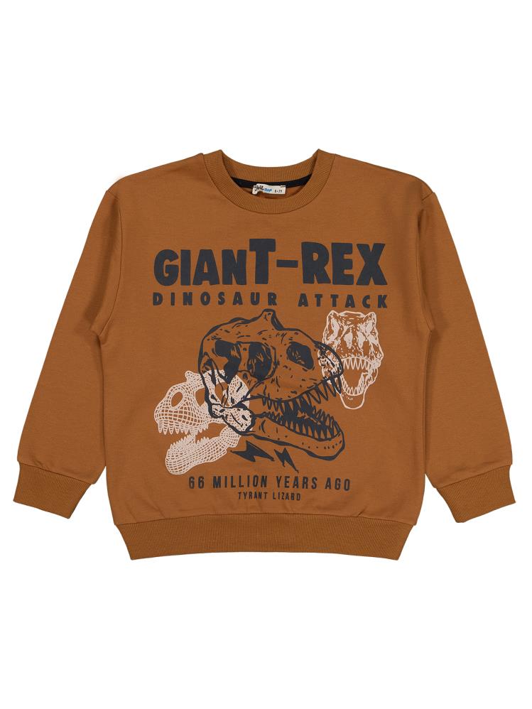 Civil Boys Giant Rex Baskılı 6-9 Yaş Sweatshirt - Kahverengi