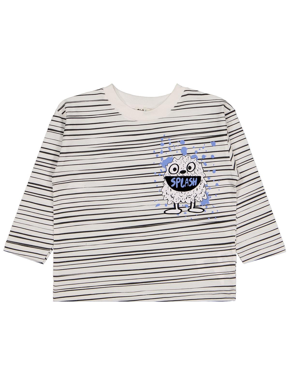 Civil Boys Çizgili Canavar Baskılı 2-5 Yaş Sweatshirt - Beyaz