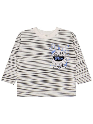 Civil Boys Çizgili Canavar Baskılı 2-5 Yaş Sweatshirt - Beyaz