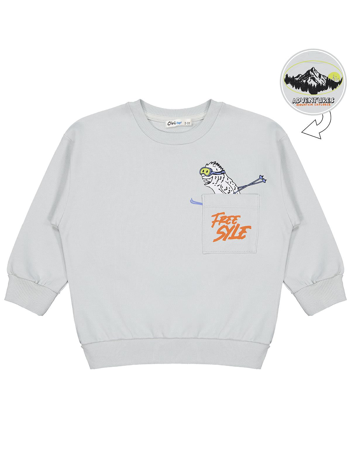 Civil Erkek Çocuk Karyoka Dikişli Sweatshirt | 2 İp Uzun Kol | Okul Kreş ve Günlük Kullanım - Gri