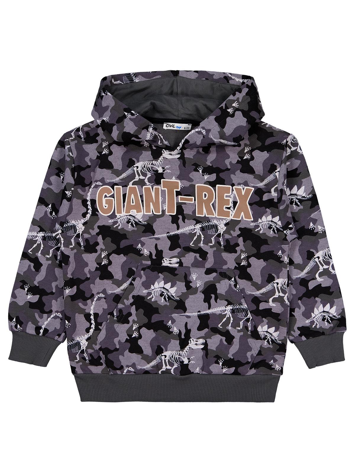 Civil Boys Giant Rex Baskılı Kapşonlu 6-9 Yaş Sweatshirt - Gri
