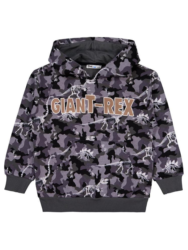 Civil Boys Giant Rex Baskılı Kapşonlu 10-13 Yaş Sweatshirt - Gri