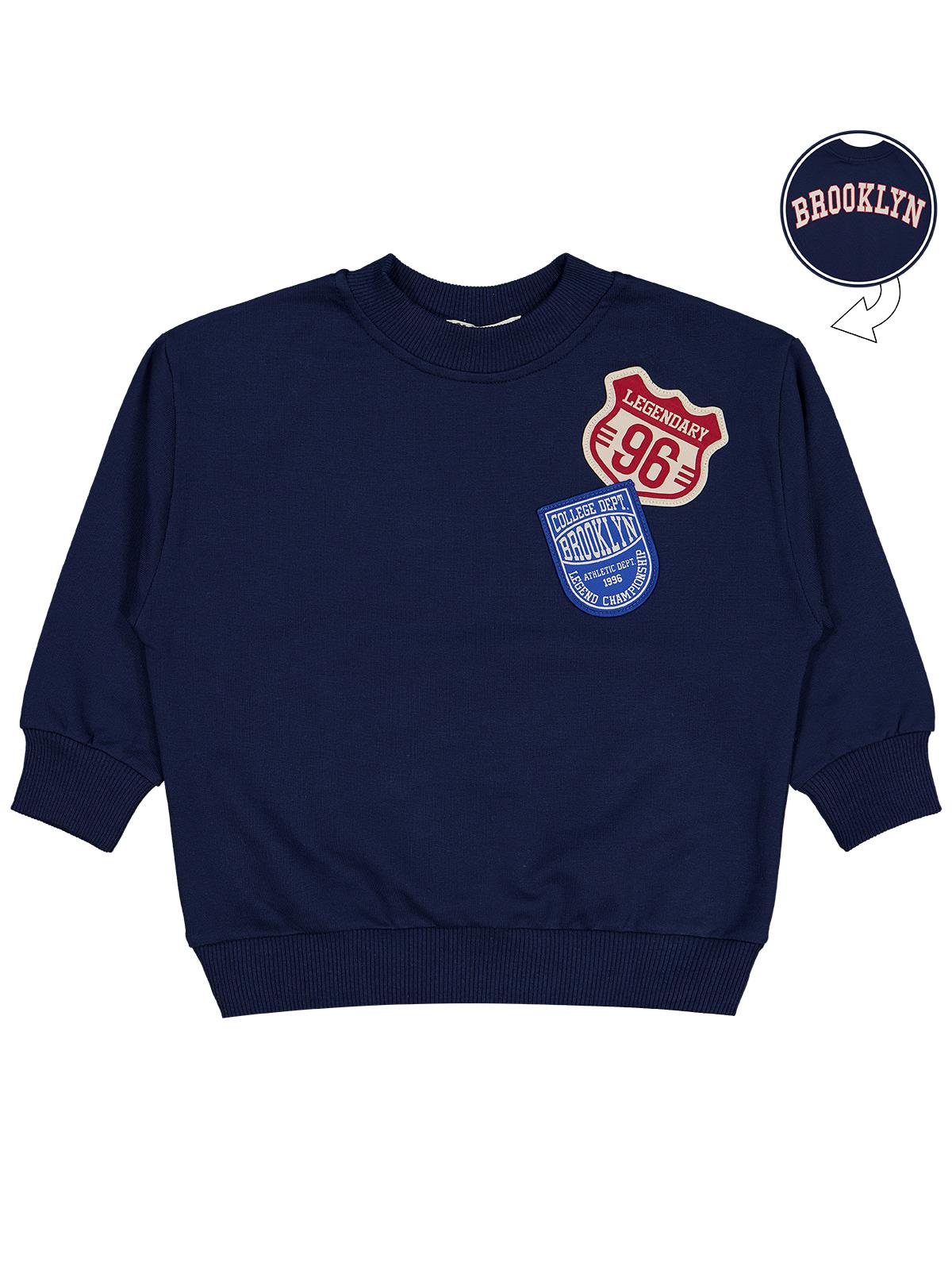 Civil Erkek Çocuk Brooklyn Baskılı Sweatshirt | 2 İp Uzun Kol | Okul Kreş ve Günlük Kullanım - Lacivert
