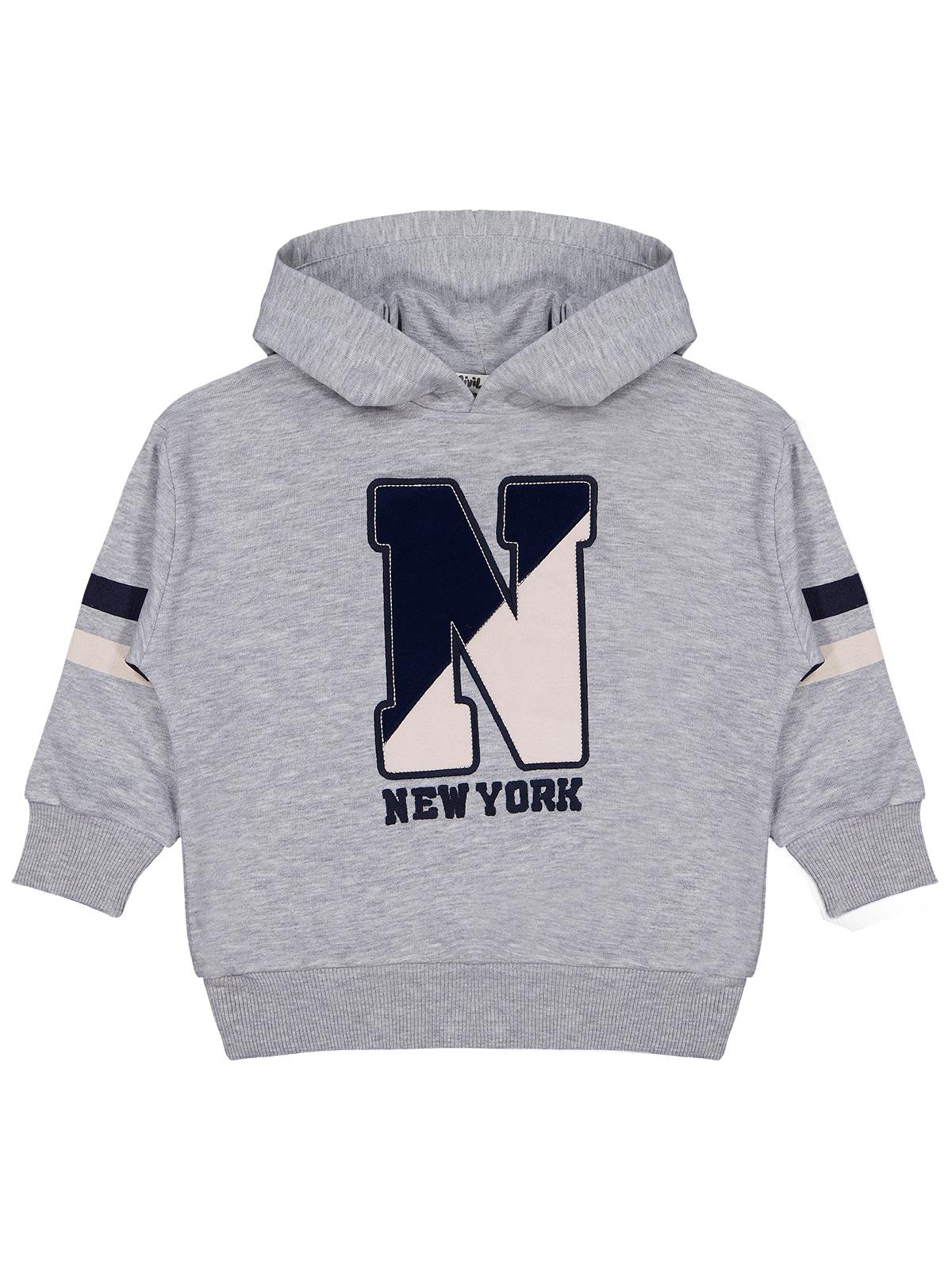 Civil Erkek Çocuk Newyork Nakışlı Sweatshirt | 3 İp Uzun Kol Kapşonlu | Okul Kreş ve Günlük Kullanım - Gri