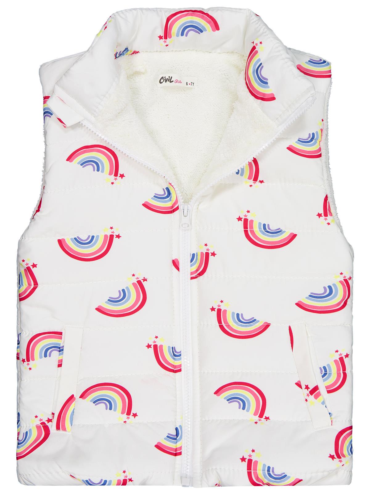 Civil Girls Rainbow Baskılı 6-9 Yaş Yelek - Ekru