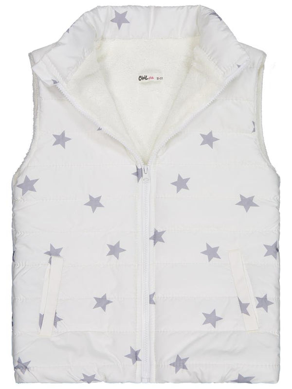 Civil Girls Yıldız Baskılı 10-13 Yaş Yelek - Ekru