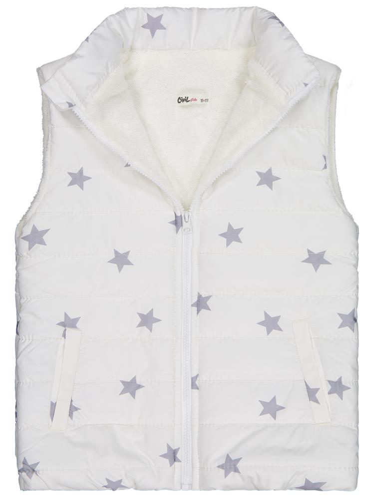 Civil Girls Yıldız Baskılı 10-13 Yaş Yelek - Ekru