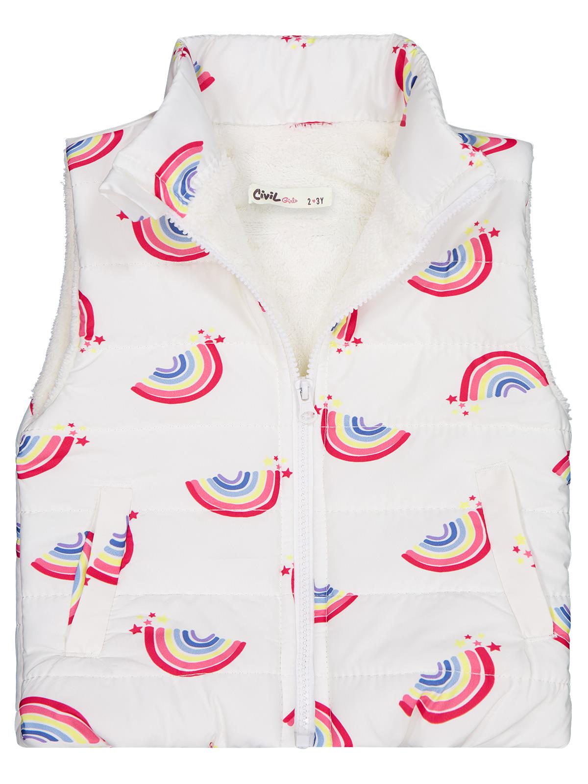 Civil Girls Rainbow Baskılı 2-5 Yaş Yelek - Ekru