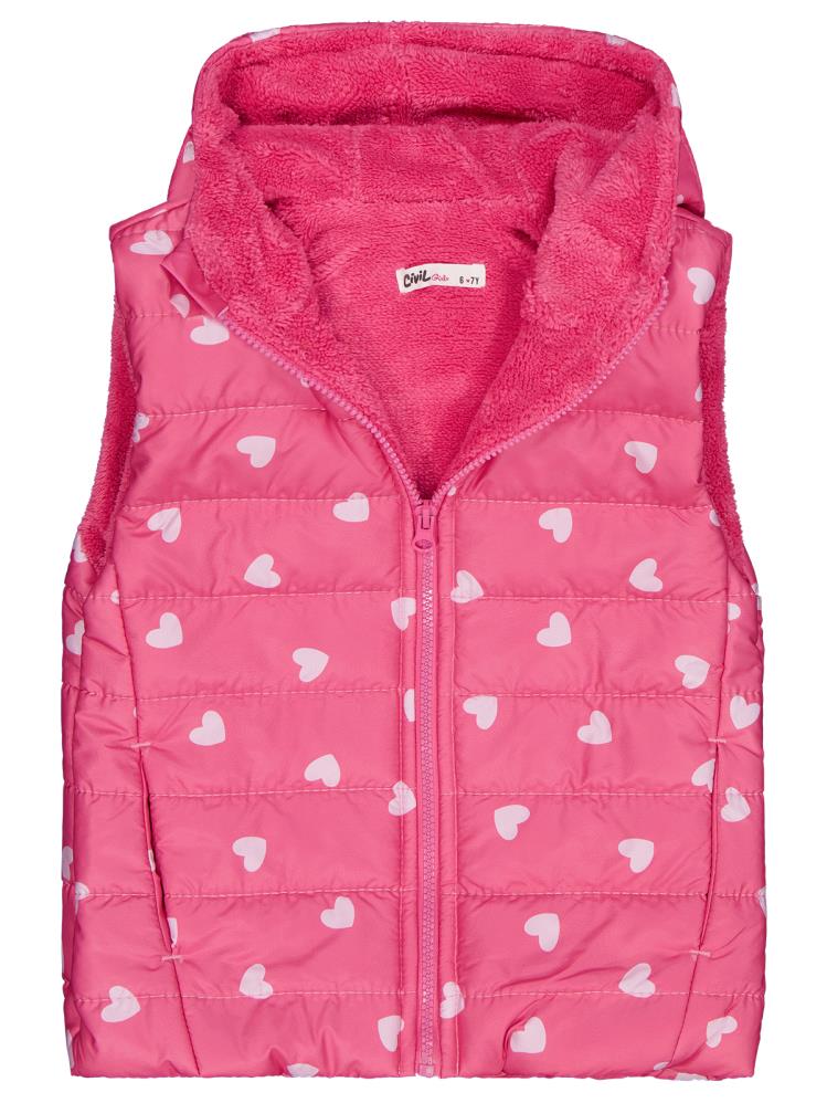 Civil Girls Kalp Baskılı 6-9 Yaş Yelek - Pembe