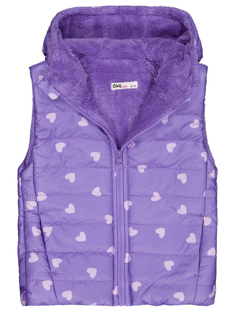 Civil Girls Kalp Baskılı 6-9 Yaş Yelek - Lila