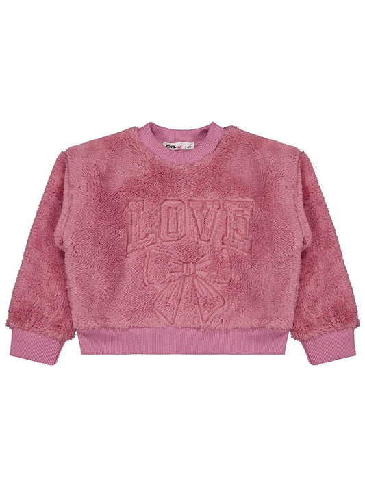 Civil Kız Çocuk Love Nakışlı Sweatshirt | Velsoft Uzun Kol | Okul Kreş ve Günlük Kullanım - Pembe