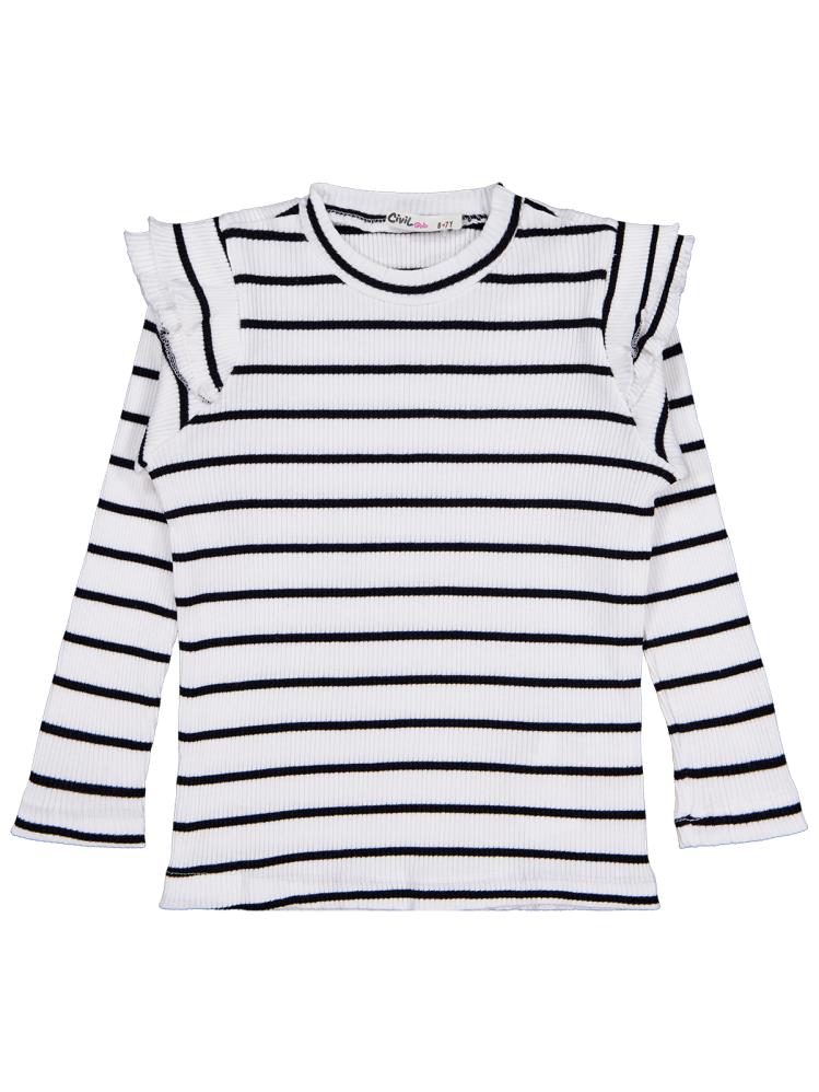 Civil Girls Kolu Fırfırlı 6-9 Yaş Sweatshirt - Ekru