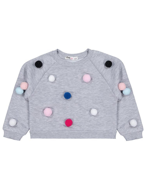 Civil Girls Ponpon Aksesuarlı 2-5 Yaş Sweatshirt - Gri