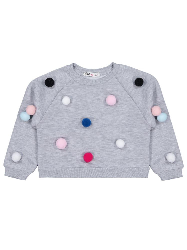 Civil Girls Ponpon Aksesuarlı 2-5 Yaş Sweatshirt - Gri