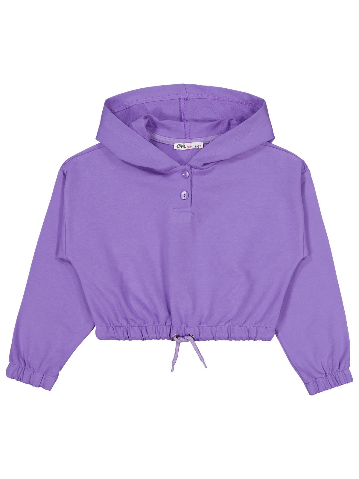 Civil Kız Çocuk Kapşonlu Sweatshirt | 2 İp Uzun Kol Kapşonlu | Okul Kreş ve Günlük Kullanım - Lila