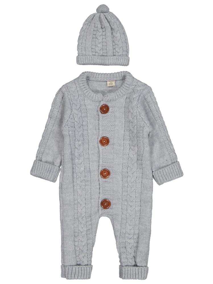 Beybek Düğmeli 3-12 Ay Tulum - Gri