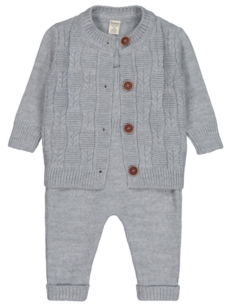 Beybek Hırkalı Slopet 3-12 Ay Takım  - Gri