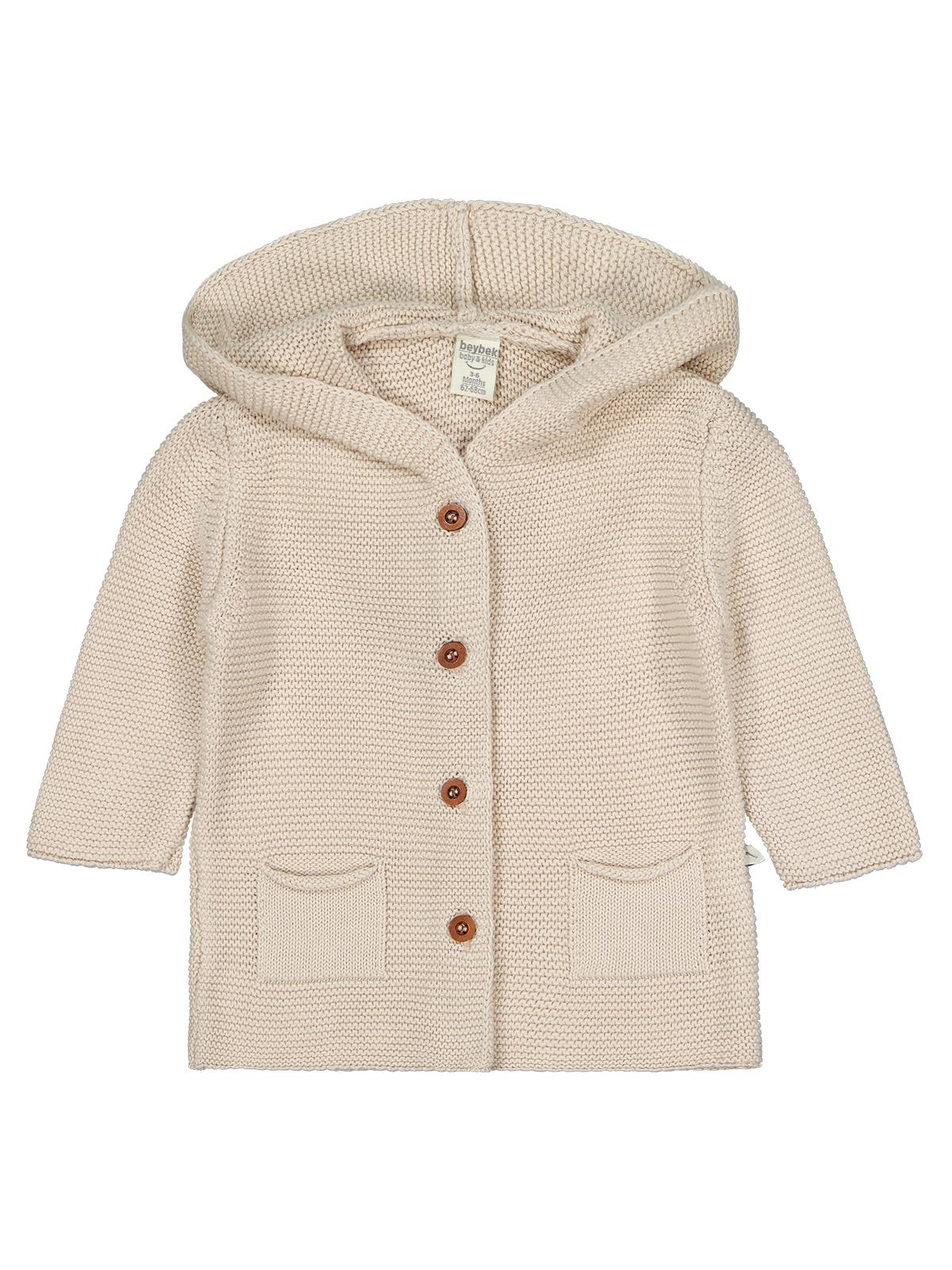 Beybek Kapşonlu Cepli 3-12 Ay Hırka - Bej