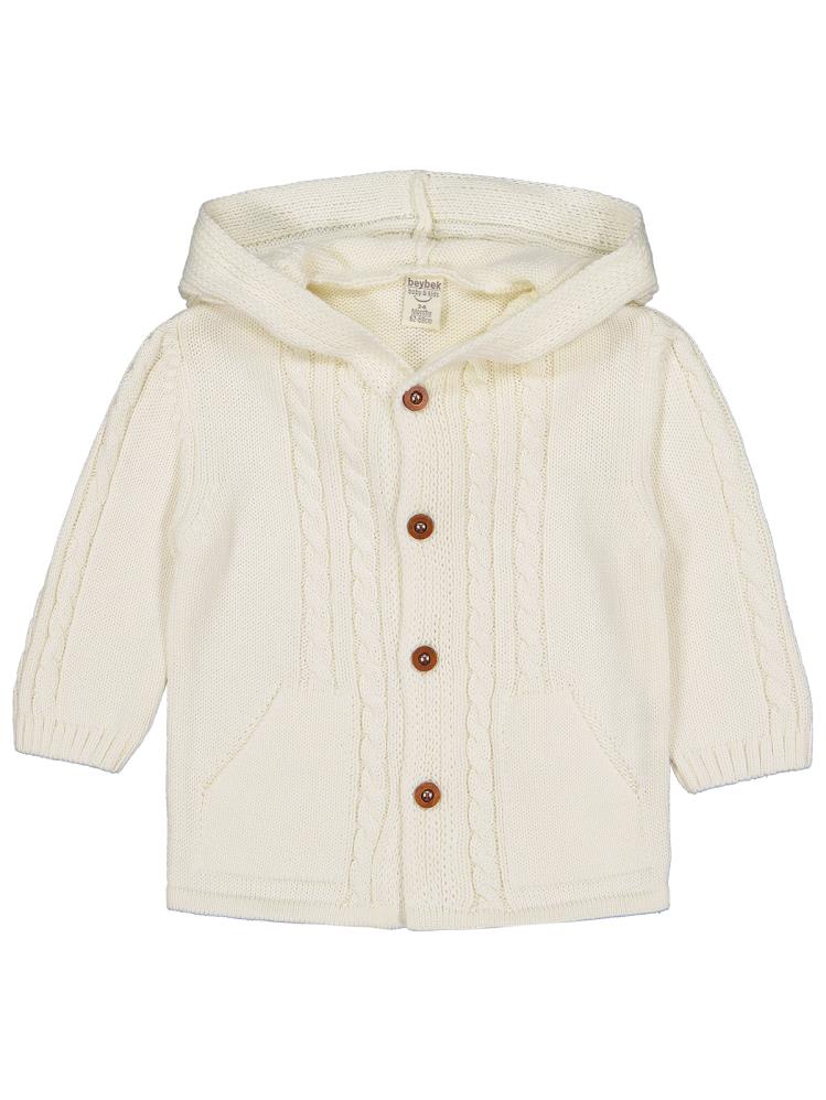 Beybek Kapşonlu Cepli 3-12 Ay Hırka - Ekru